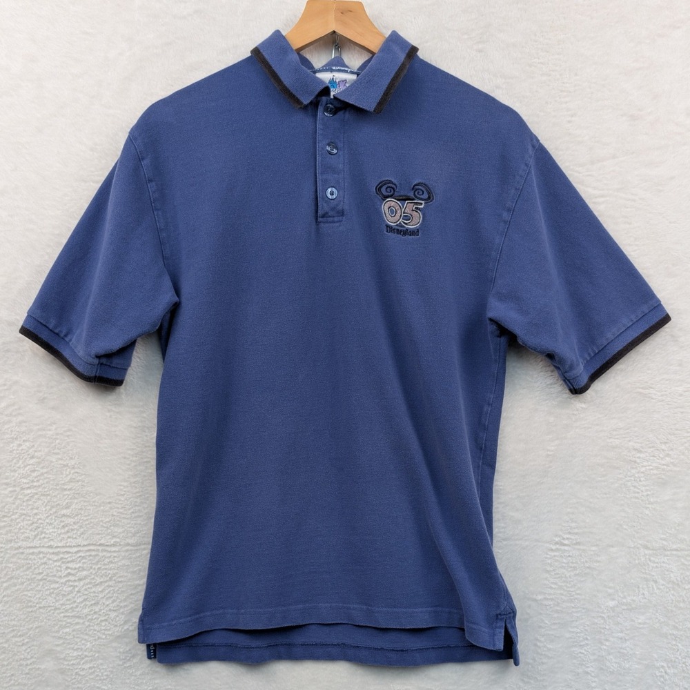 VTG Disneyland Polo Shirt Men's Small Blue Mickey 05 Embroidered Theme Park Y2K